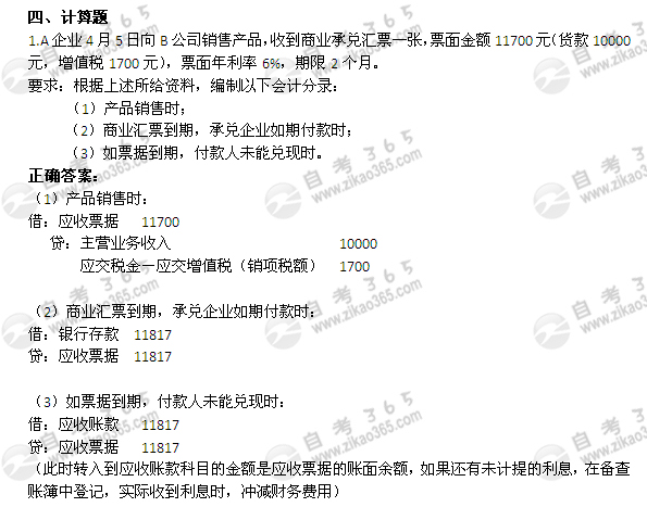 2004年1月自考《企業會計學》試題及答案